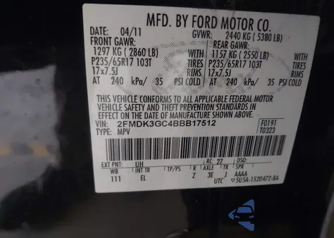 2011 Ford Edge Se из США, поврежденный, VIN 2FMDK3GC4BBB17512